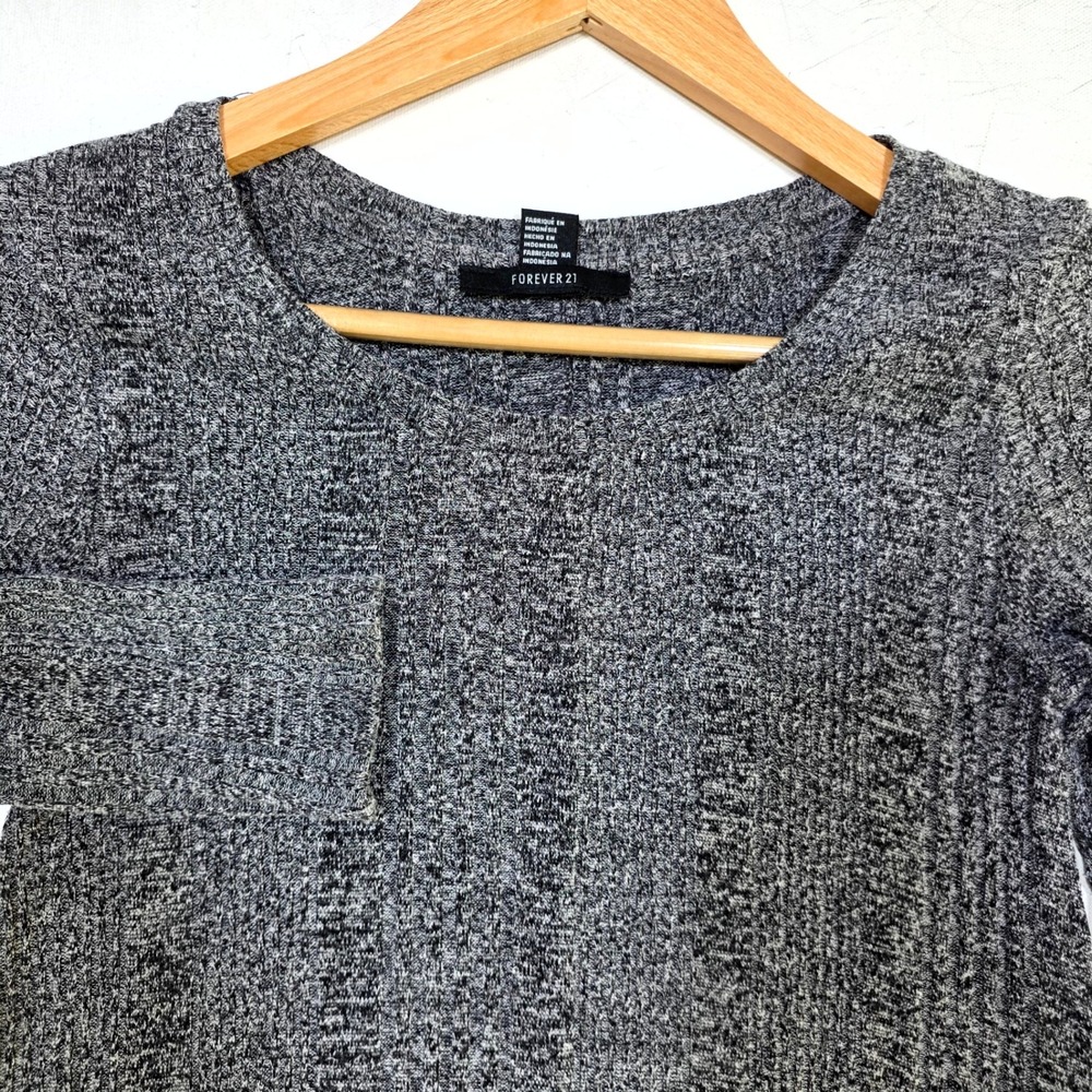 Forever 21 Dress Womens S Gray Long Sleeve Marled Knit A-Line Mini Skater Casual